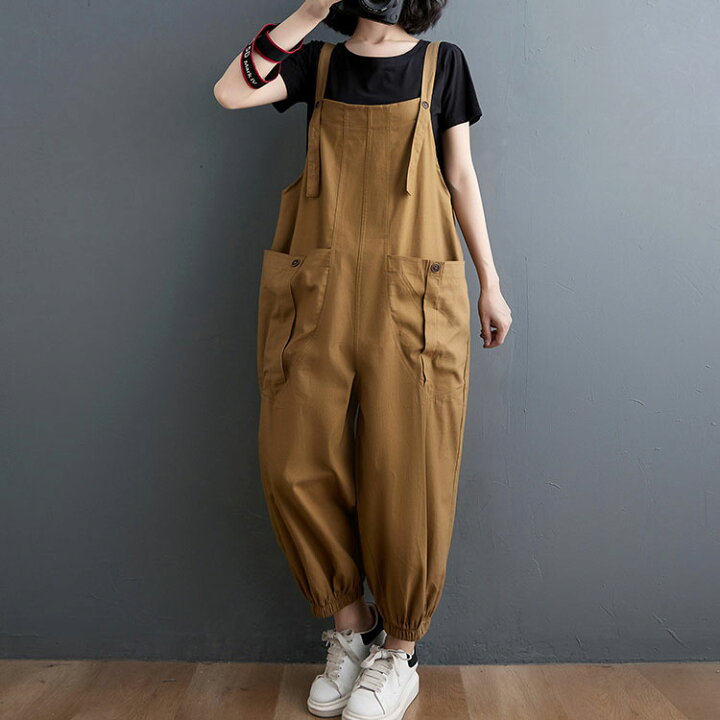 楽天市場】 サロペット 9分丈 ビッグシルエット コットン混 パンツ 
