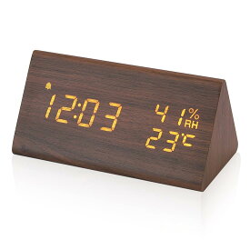 デジタル目覚まし時計 置き時計 LED時間表示3目覚まし時計設定 USB給電 き湿度と温度検出電子時計、寝室、ベッドサイドテーブル、机、オフ ィス、子供、家族に適しています (ブラウン)