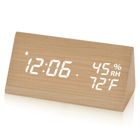 デジタル目覚まし時計 置き時計 LED時間表示3目覚まし時計設定 USB給電 き湿度と温度検出電子時計、寝室、ベッドサイドテーブル、机、オフ ィス、子供、家族に適しています （原木色）