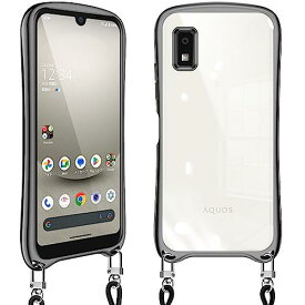 AQUOS Wish 3 ケース ショルダー クリア wish3 スマホケース アクオス ウィッシュ3 SH-53D カバー 耐衝撃 肩掛け 首掛け 可愛い かわいい 韓国 透明 TPU 長さ調整可能 取り外し可能(ブラック)