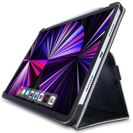 エレコム iPad Pro 11インチ 第4/3/2世代 (2022/2021/2020年) ケース 三つ折りスタンド Apple Pencil収納 軽量 ソフトレザーケース ブラック TB-A21PMPLF2BK