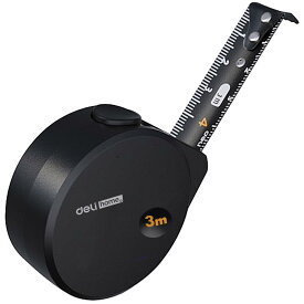 DELI メジャー 3m メジャー·巻き尺 巻尺 巻き尺 高品位炭素鋼製 明確なマークと1.6mまで延長可能 水と錆に強い テープのエッジは手を切らないように不動態化されています 外観がかっこいい デザイナーが好むサイズ 家庭の測定用、やはり一家に1台ですね (3m黒)