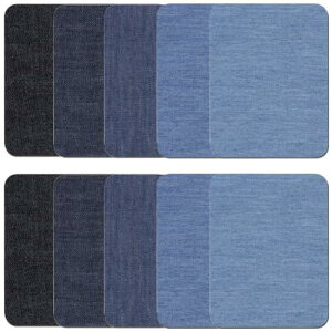 デニムパッチ 補修パッチ アイロンパッチ 長方形 約9.5cm×12.5cm 5色10枚セット ジーンズ リペア 補修布 デニム 補修シート アイロン接着 貼付パッチ 布製 衣類 服の補修に DIY 手芸 自由に切り取