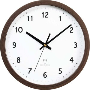 アイリスプラザ 掛け時計 電波時計 ブラウン 直径25cm 文字盤あり 電波受信していつでも正確な時間を刻む 軽量450g 薄型厚み4.2cm 秒針は一秒一秒チクタクと進むステップムーブメントタイプ