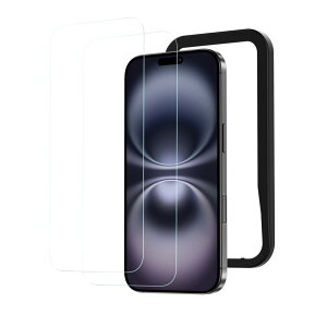 NIMASO ガラスフィルム i Phone 16 Plus/i Phone 15 Plus用 強化ガラス 保護フィルム ガイド枠付き 指紋防止 高透過率 衝撃吸収 2枚セット アイフォン16Plus/アイフォン 15 プラス (6.7インチ)対応 DSP24G137