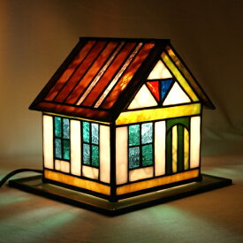 ステンドグラス・ミニハウスランプ（C）赤紫の屋根