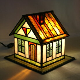 ステンドグラス・ミニハウスランプ（D）オレンジ屋根