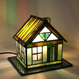 ステンドグラス・ミニハウスランプ（E）黄色の屋根