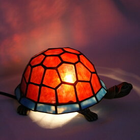 ステンドグラス ステンドグラスランプ　ランプ 亀ランプ（ゴールドピンクと水色） 縁起物の明かり 敬老プレゼント 退職お祝い