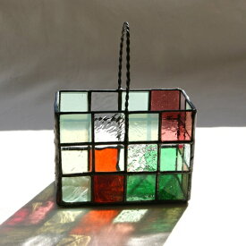 ガラスの花かご小物入れ・（四角）赤