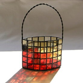 ガラスの花かご小物入れ・（楕円型）オレンジ　試作品