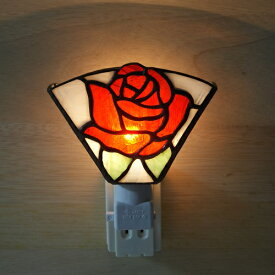 ステンドグラス お休みランプ・4面体(赤い薔薇 )