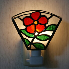 ステンドグラスお休みランプ・一重のバラ（赤）