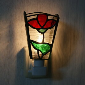 ステンドグラスお休みランプ・赤い花A