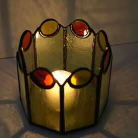 ステンドグラス　小物・キャンドルホルダー兼小物入れ（八角形　A)