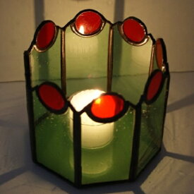 ステンドグラス　小物・キャンドルホルダー兼小物入れ（八角形　E)