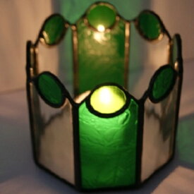 ステンドグラス　小物・キャンドルホルダー兼小物入れ（八角形　F)