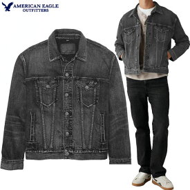 アメリカンイーグル AMERICAN EAGLE 正規品 メンズ ジージャン Mサイズ 上質 トラッカー デニムジャケット ダメージ ストレッチ ハードウォッシュデニム ヴィンテージ クラシックフィット アウター アメカジ 【ブラックウォッシュ】 即日発送