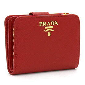 プラダ PRADA 二つ折り財布L字ファスナー ミニ財布 1ML018 SAFFIANO METAL ORO 型押しレザー 本革 コンパクト メタルロゴ レディース メンズ 無地 アンティークピンク レッド ブラック