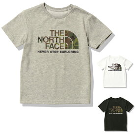 ノースフェイス THE NORTH FACE ショートスリーブカモロゴティー S/S Camo Logo Tee 半袖Tシャツ NTJ32359 キッズ 国内正規品 ジュニア 男の子 女の子 オーガニックコットン リサイクルポリエステル UVケア カモフラージュロゴ ホワイト グレー ブラック