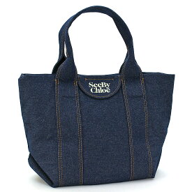 シーバイクロエ See By Chloe バッグ トートバッグ LAETIZIA TOTE BAGS CHS22WSB62C32 レディース デニム コットンキャンバス ロゴ 台形トート カジュアル ネイビー インディゴブルー