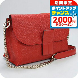 ＼クーポン利用で71490円★さらに+9倍／【中古】 ロエベ 斜め掛け ショルダーバッグ レディース ブランド LOEWE アナグラム チェーン レッド