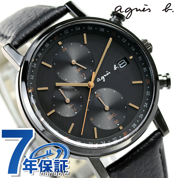 ＼2000円OFFクーポンに店内ポイント最大57倍／ アニエスベー クロノグラフ ソーラー メンズ 腕時計 FBRD935 agnes b.  オールブラック 黒 革ベルト 時計 | 腕時計のななぷれ