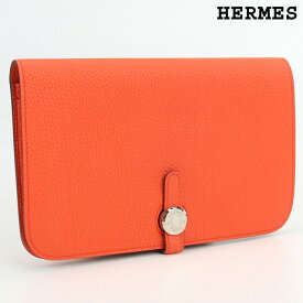 【中古】 エルメス 長財布二折 レディース ブランド HERMES ドゴンGM レザー オレンジ