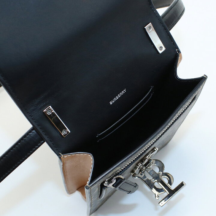br>【中古品】BURBERRY<br>ショルダーバッグ ブラックレザー 斜め掛け  