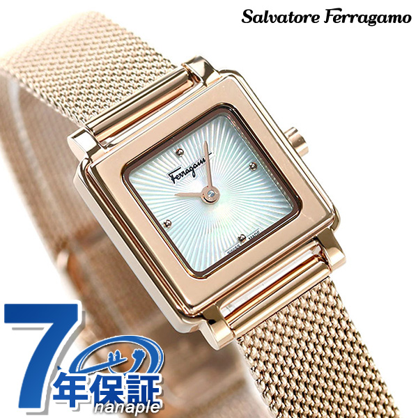 【当店限定さらに+4倍に2000円割引クーポン】 フェラガモ Ferragamo 時計 レディース スイス製 スクエア SFBY00219 腕時計  ホワイトシェル×ピンクゴールド | 腕時計のななぷれ