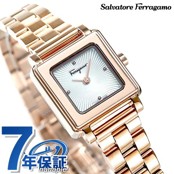 新品 7年保証 送料無料 新品未使用 フェラガモ Ferragamo 時計 スイス製 レディース 無料 ホワイトシェル×ピンクゴールド 腕時計 スクエア SFBY00419