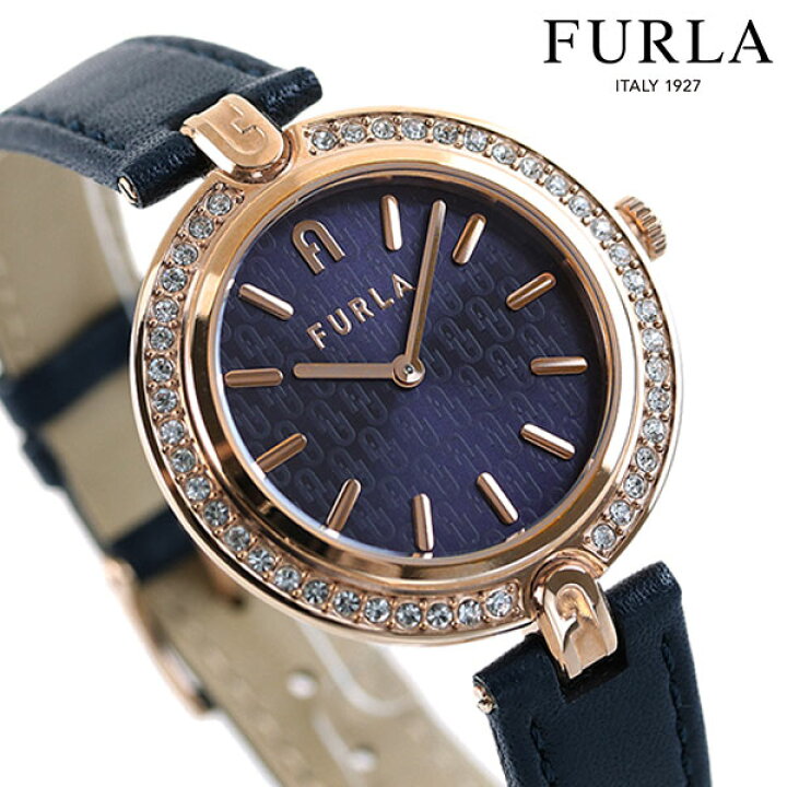 楽天市場 5日は10 割引クーポンに店内ポイント最大47倍 Furla フルラ 時計 ロゴリンクス 34mm スワロフスキー レディース 腕時計 Wwl3 ネイビー 革ベルト 腕時計のななぷれ