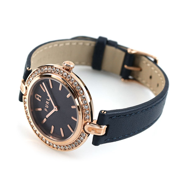 【フレグランス付】 FURLA フルラ 時計 ロゴリンクス 34mm スワロフスキー レディース 腕時計 WW00002006L3 ネイビー 革ベルト  | 腕時計のななぷれ