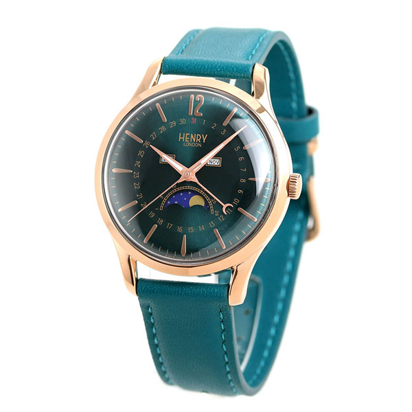 【10％割引クーポンに店内ポイント最大60倍】 ヘンリーロンドン 日本限定モデル ムーンフェイズ メンズ 腕時計 39mm HL39-LS-0380  HENRY LONDON ティールグリーン | 腕時計のななぷれ