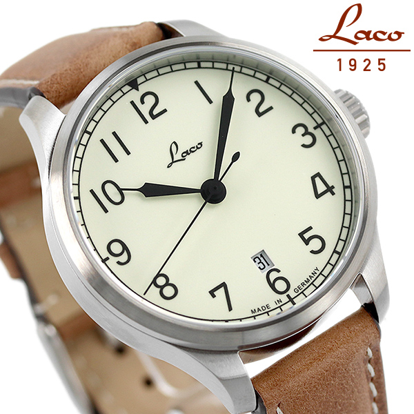 【30日は+4倍で店内ポイント最大36倍】 ラコ Laco 時計 ネイビー バレンシア39 39mm 自動巻き メンズ 腕時計 862090  アイボリー×ライトブラウン | 腕時計のななぷれ