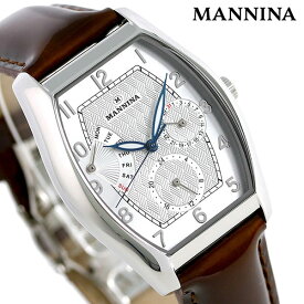 マンニーナ MANNINA メンズ 腕時計 ブランド トノー 33mm クオーツ 替えベルト付 MNN003-01 シルバー×ダークブラウン 時計 ギフト 父の日 プレゼント 実用的