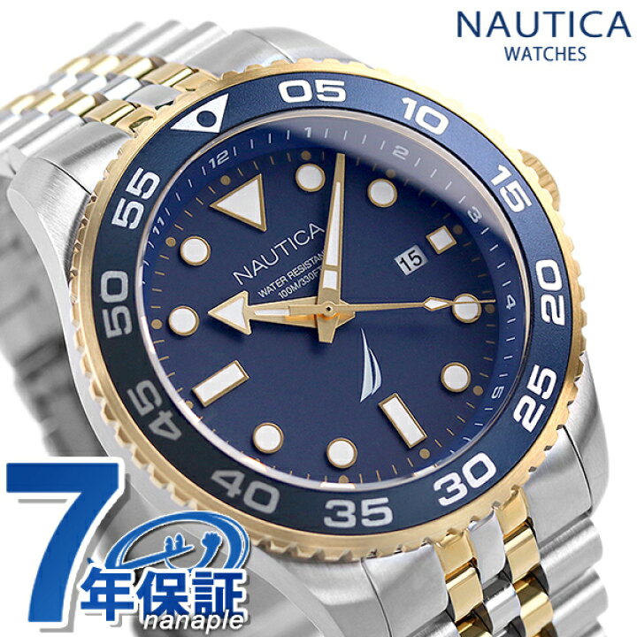 楽天市場 Nautica ノーティカ 時計 パシフィックビーチ 44mm 100防水 メンズ 腕時計 Nappbf140 ネイビー ゴールド 腕時計 のななぷれ