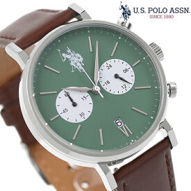 ユーエスポロアッスン ロゴ クオーツ 腕時計 ブランド メンズ クロノグラフ 革ベルト U.S. POLO ASSN. US-15GRBR アナログ グリーン ブラウン プレゼント ギフト