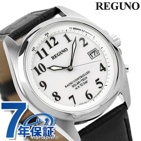 シチズン レグノ ソーラーテック 電波ソーラー 腕時計 ブランド メンズ 革ベルト CITIZEN REGUNO KS3-115-20 アナログ ホワイト ブラック 黒 プレゼント ギフト