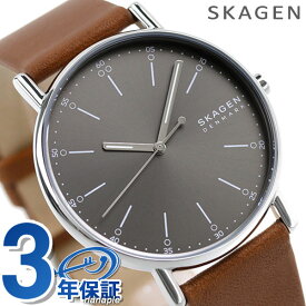 ＼4/27 09:59まで★先着2000円OFFクーポン／ スカーゲン メンズ 腕時計 SKW6578 SKAGEN シグネチャー グレー×ブラウン 革ベルト プレゼント ギフト