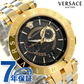 ヴェルサーチ 時計 メンズ 腕時計 ブランド Vレース デュアルタイム 46mm VEBV00519 VERSACE ヴェルサーチェ ブラック×ゴールド 記念品 ギフト 父の日 プレゼント 実用的