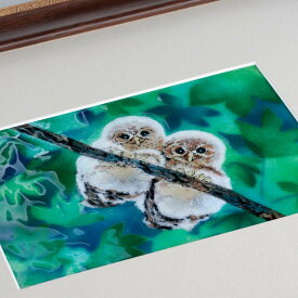 二羽のふくろう　七宝　七宝焼　　額　アート　アートフレーム　鳥　フクロウ　縁起物　贈り物　開店祝　開業祝　新築祝　結婚祝　プレゼント