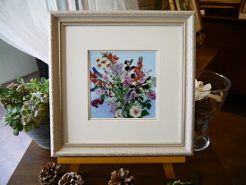 京七宝額　サマーフラワー　七宝焼　額　アート　フレーム　水彩画　絵　絵画　イラスト　ガラス　花　花束　プレゼント　新築祝　ナチュラル　インテリア　夏　壁掛け　額入り　誕生日　記念日　母の日　退職祝　結婚祝い　新築祝　敬老の日