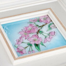 桜（小）　七宝焼　七宝焼き　七宝絵画　額　アート　水彩画　絵　絵画　イラスト　ガラス　花　花束　プレゼント　新築祝　ナチュラル　インテリア　リビング　玄関　壁掛け　誕生日　記念日　母の日　退職祝　結婚祝い　新築祝　春　日本