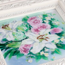 カサブランカ　七宝焼　七宝焼き　七宝絵画　絵　絵画　 額 　絵画額入り　額縁付き　 水彩画 イラスト ガラス 花 花束 プレゼント 新築祝 色あせない絵画　絵　絵画　壁掛け　アート　インテリア　誕生日　母の日　退職祝　結婚祝い