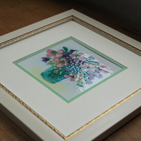 スミレ　七宝　七宝焼　額　アート　水彩画　絵　絵画　イラスト　ガラス　花　花束　プレゼント　新築祝い　結婚祝い　記念日