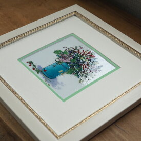 青いピッチャーと野の花束　七宝焼　七宝焼き　七宝絵画　額　絵画　絵　アート　フレーム　水彩画　絵画額入り　　額縁付き　インテリア　花　花束　プレゼント　お祝い　母の日　誕生日　プレゼント　贈り物