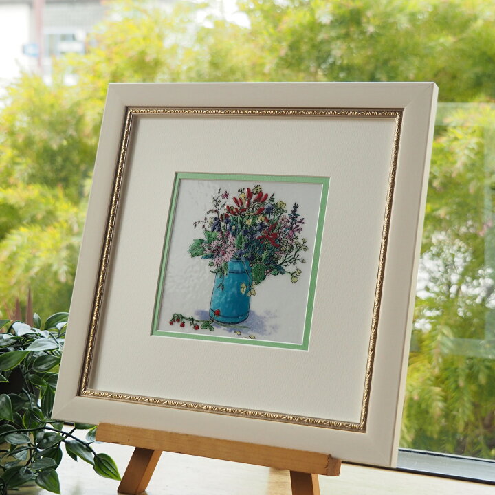 楽天市場】青いピッチャーと野の花束 七宝焼 七宝焼き 七宝絵画 額 