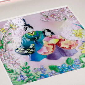 ＜京七宝NANASAI＞　染型七宝　おひなさま　七宝焼　七宝焼き　七宝絵画　額 水彩画　版画　絵　絵画　イラスト　リビング　玄関飾り　ひなまつり　ひな人形　桃の節句　季節の飾り物　贈り物　プレゼント　かわいい　初節句祝い　壁掛け　アート　インテリア　絵画額入り