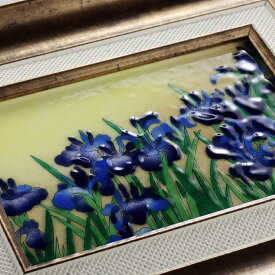 杜若(大)　　かきつばた 七宝焼　七宝焼き　七宝絵画　額　アート　水彩画　絵　絵画　絵画額入り　額縁付き　イラスト　ガラス　花　花束　プレゼント　新築祝　季節の飾り物　端午の節句　かぶと　インテリア　リビング　玄関　壁掛け